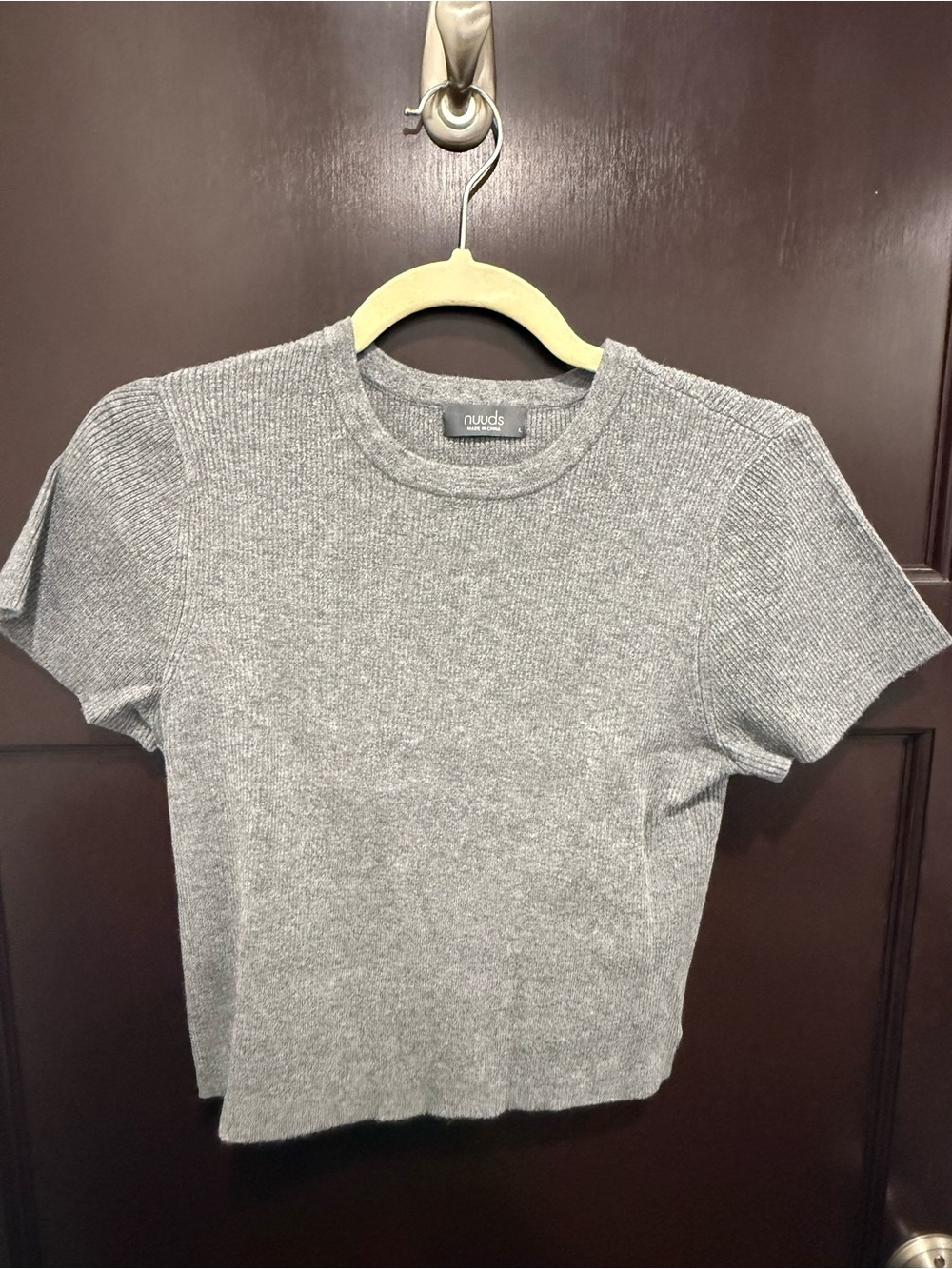 nuuds Gray Ribbed Short Sleeve Knit Tee
